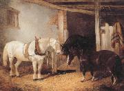 John Frederick Herring Three Horses in A stable,Feeding From a Manger oil painting artist